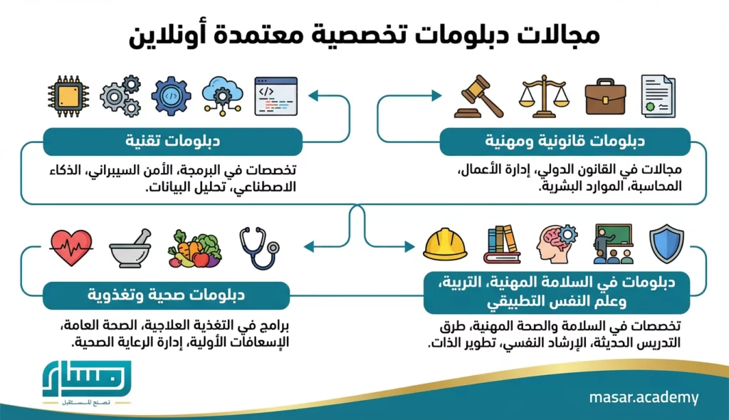 الدبلومات التخصصية المعتمدة أونلاين: الدبلوم المناسب لمسارك المهني 5 مجالات الدبلومات التخصصية المعتمدة أونلاين