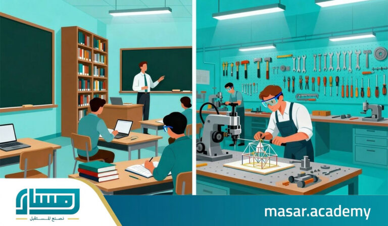 الفرق بين التعلم النظري والتعلم العملي في التدريب المهني