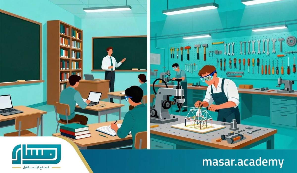 الفرق بين التعلم النظري والتعلم العملي في التدريب المهني